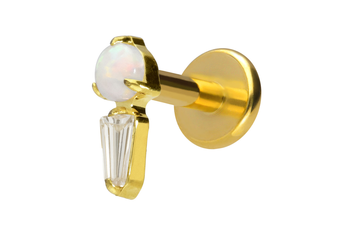 Titan Labret Piercing mit Innengewinde SYNTHETISCHER OPAL + KRISTALLRECHTECK